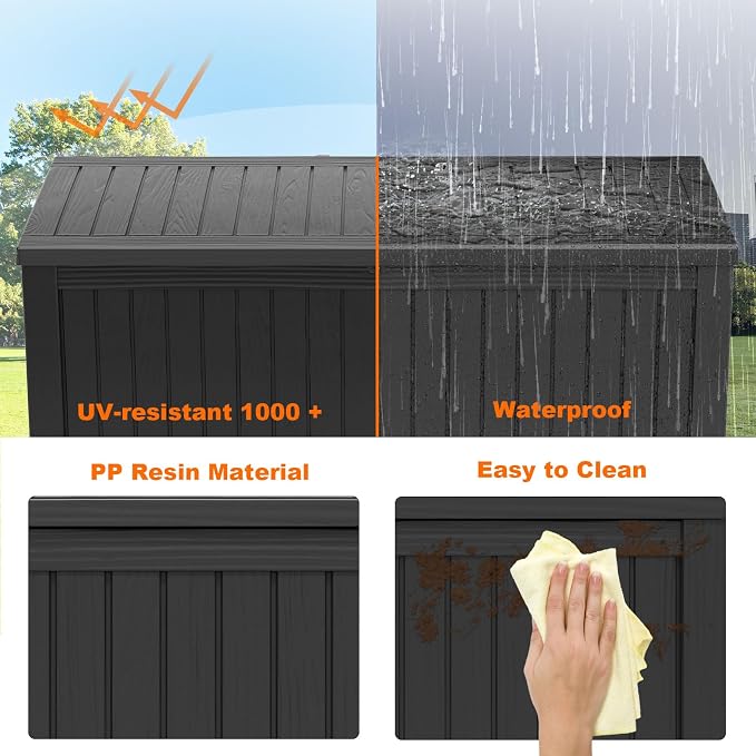 200 Gallon Resin Deck Box, Lockable Patio Outdoor Storage Box - Image 3