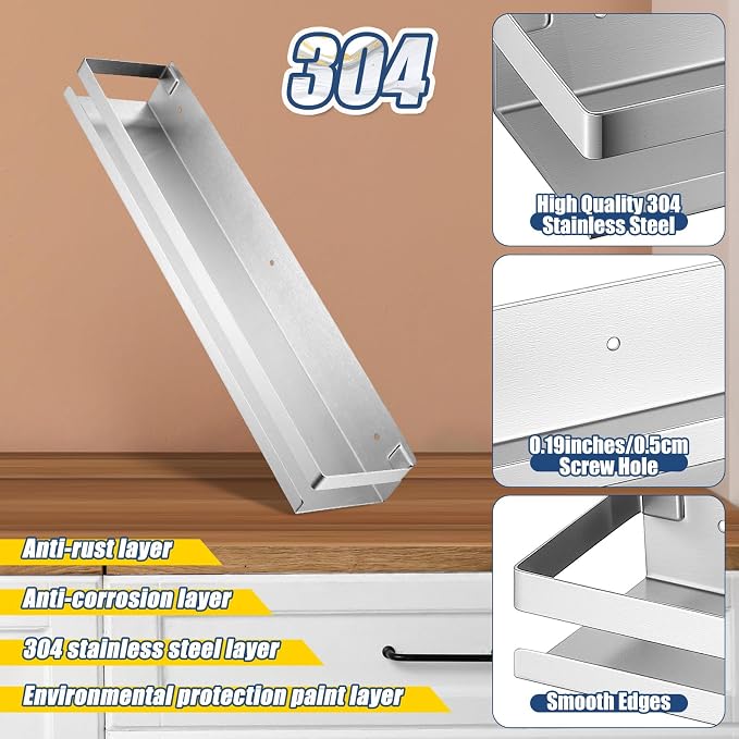 Lallisa 2 Pieces Stainless Steel Shelf Bathroom Shower Floating Shelves Wall - Image 4