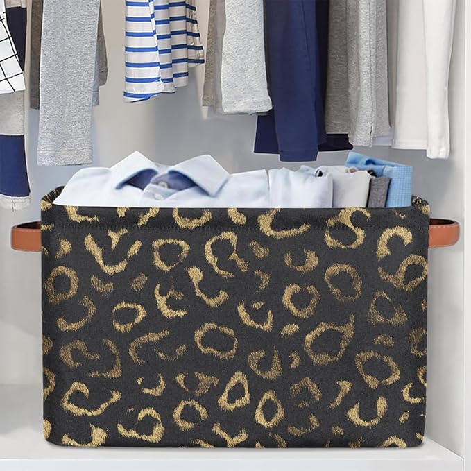 Pardick Black Gold Leopard Basket Storage Bins Large Fabric Toys Storage Cube - Image 5