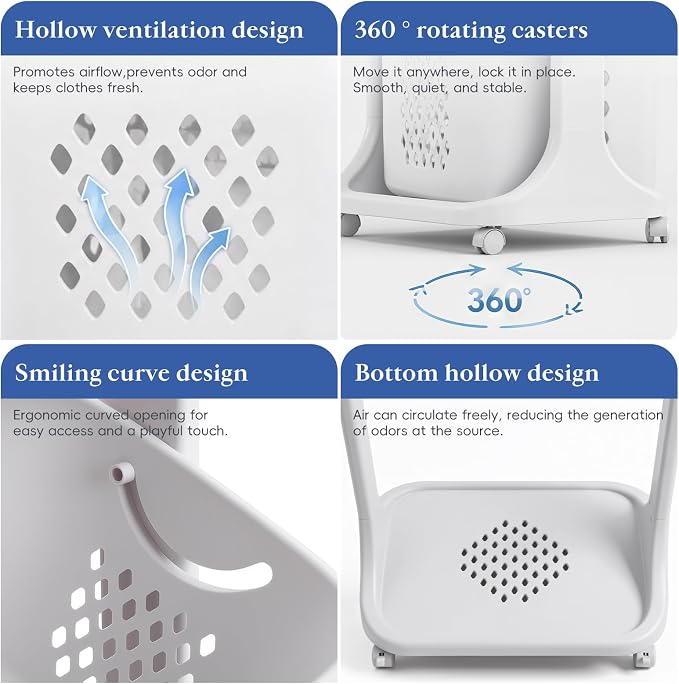 4 Tier Rolling Laundry Sorter Cart, Laundry Hamper - Image 7