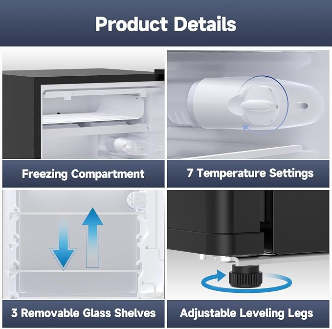 4.3 Cu.Ft Mini Fridge with Freezer, Single Door Refrigerator with Adjustable - Image 6