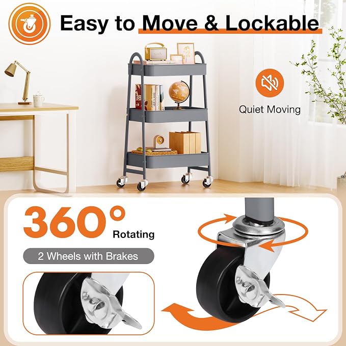 NEWBULIG 3-Tier Metal Rolling Cart - Image 3