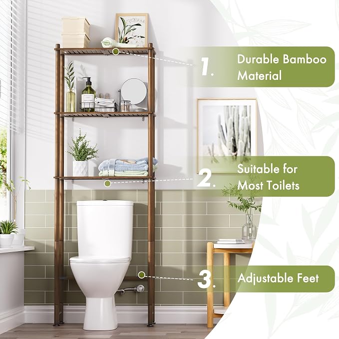 AmazerBath Bamboo Over The Toilet Storage Shelf, 3-Tier Over Toilet Bathroom - Image 4