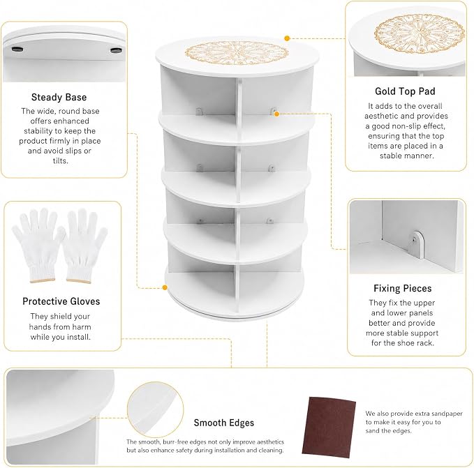 4 Tier Rotating Shoe Rack Tower, Space-Saving Stackable Narrow Shoe Storage - Image 3
