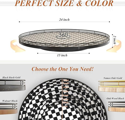 24" Black and White Kitchen Lazy Susan Turntable, Round Checkered Decorative - Image 6