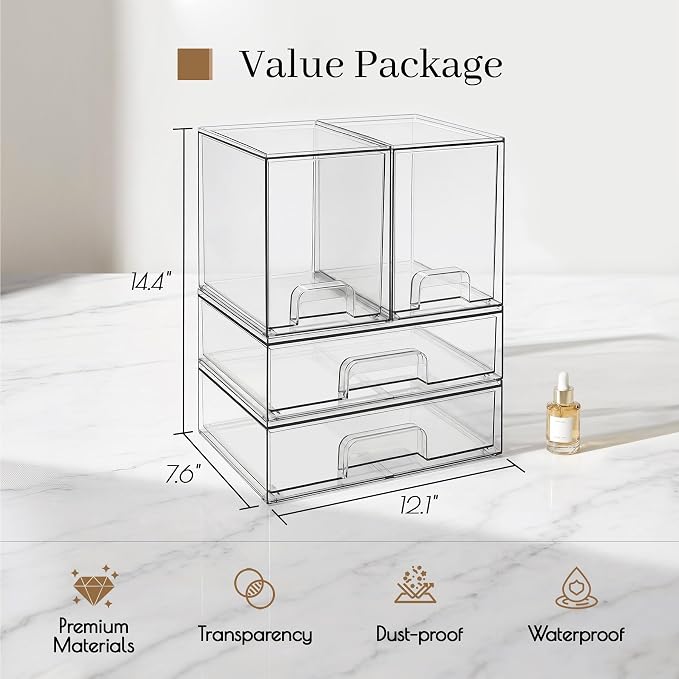 Clear Stackable Storage Drawers, Baby Bottle Organizer, Easily-Access Makeup - Image 3