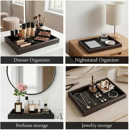 2Pcs Wooden Valet Tray with Leather Base, 11.8 x 7.87inches Entryway Bedside - Image 6