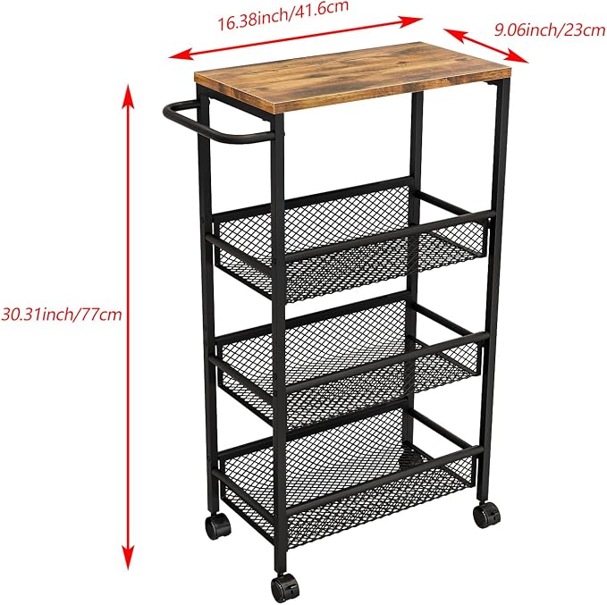 AZERPIAN Slim Rolling Cart 4 Tier Narrow Storage Cart on Wheels - Image 7