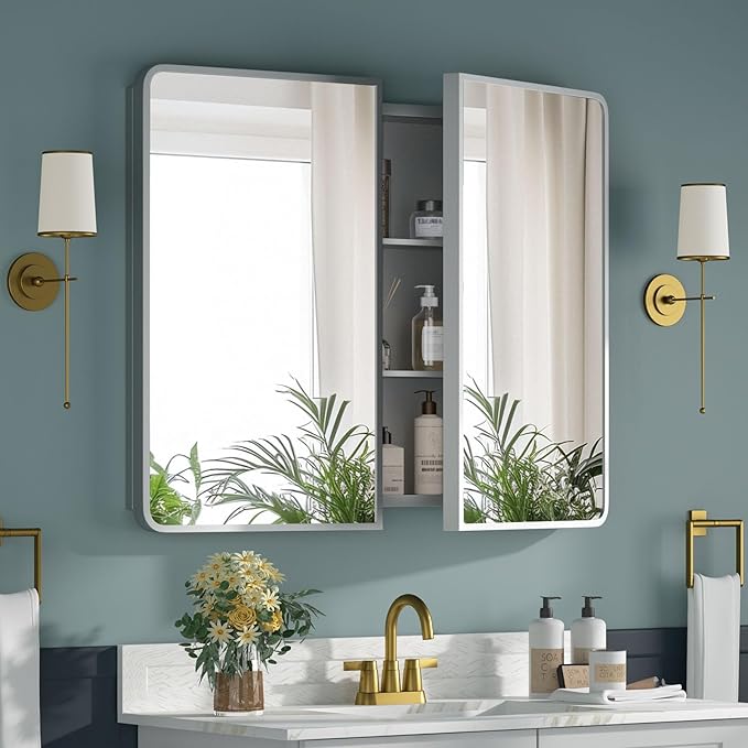 Bathroom Medicine Cabinet with Mirror 24x30Inch, Mirrored Cabinets with Sturdy by Unknown