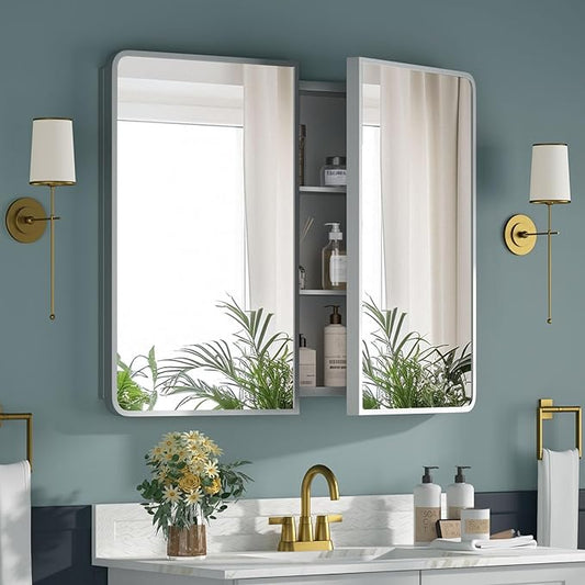 Bathroom Medicine Cabinet with Mirror 24x30Inch, Mirrored Cabinets with Sturdy by Unknown