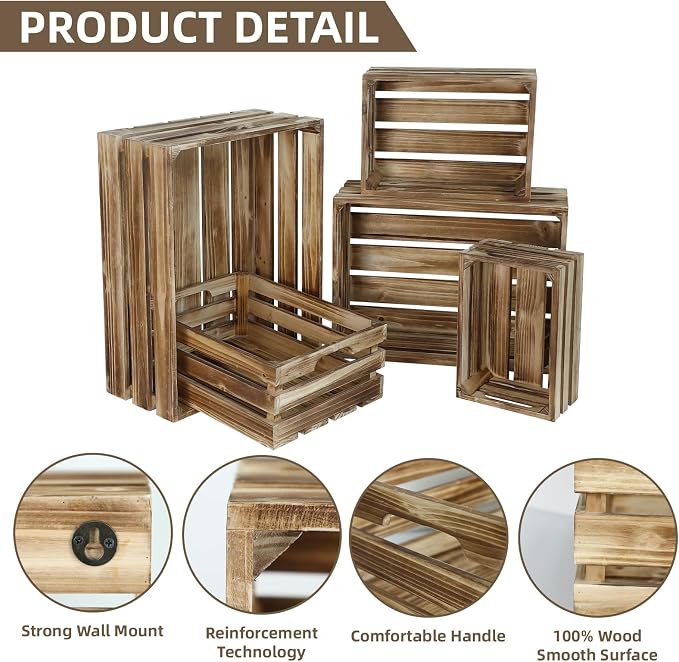 Set of 5 Large Wooden Crates, Nesting Storage Crate - Image 3