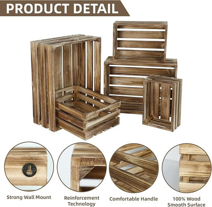 Set of 5 Large Wooden Crates, Nesting Storage Crate - Image 3
