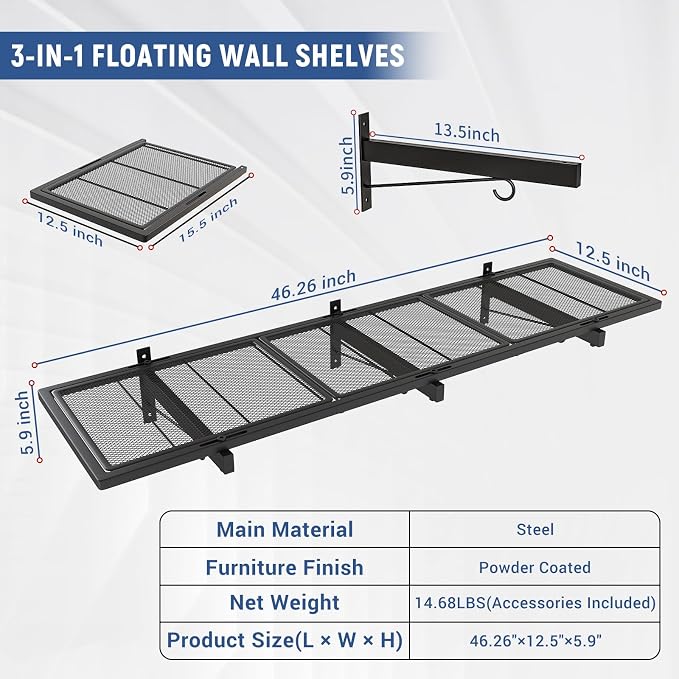 2 Pack Garage Wall Shelf, Heavy Duty Garage Shelving, Metal Hanging Storage Rack - Image 3