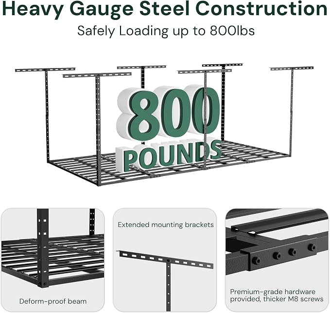 SunsGrove 4x8 Overhead Garage Storage Rack Organization, Adjustable Ceiling - Image 2