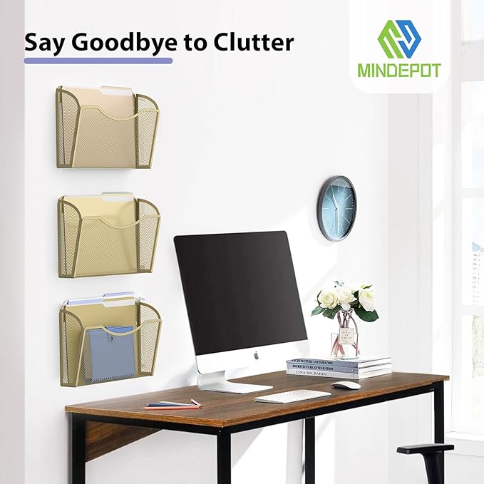 MINDEPOT Wall File Organizer, Hanging Wall File Holder, 6 Pack, Metal Mesh Wall - Image 6