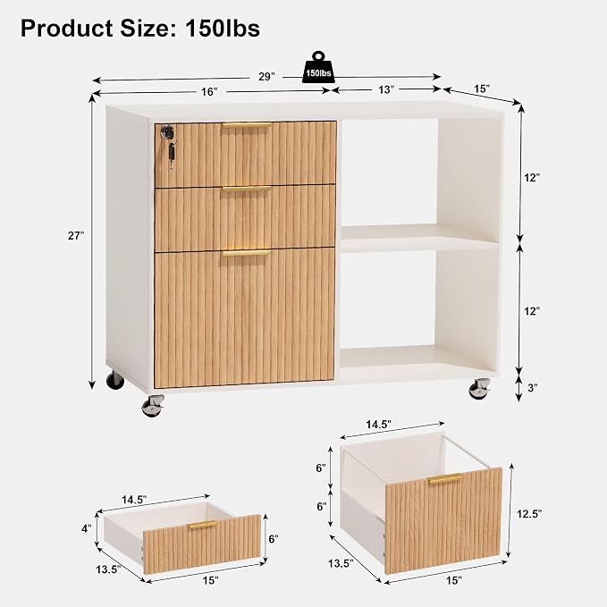 INNOD 3 Drawer Fluted Mobile Filing Cabinet - Image 2