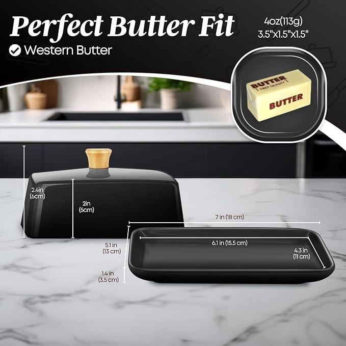 Flexzion Ceramic Black European Butter Dish - Image 8