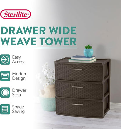 Sterilite 2-Pack 3-Drawer Wide Weave Tower, Storage Closet Organizer, and - Image 4