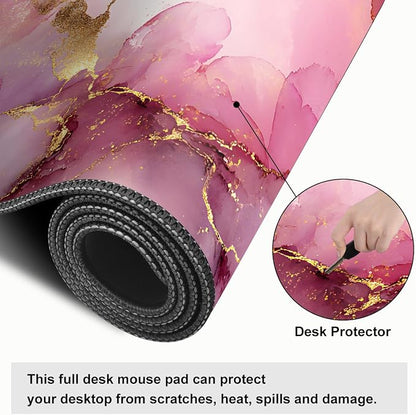 Pink Marble Ink Mouse Pad – Large Extended Desk Mat 31.5 x 11.8 in– Elegant - Image 4