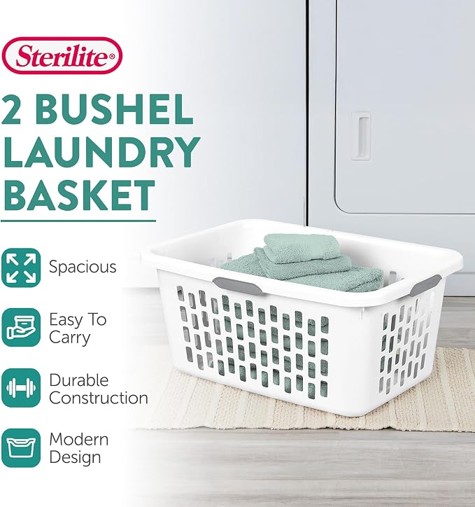 Sterilite Laundry Basket, Plastic Clothes Hamper, Large Rectangle Bin - Image 2