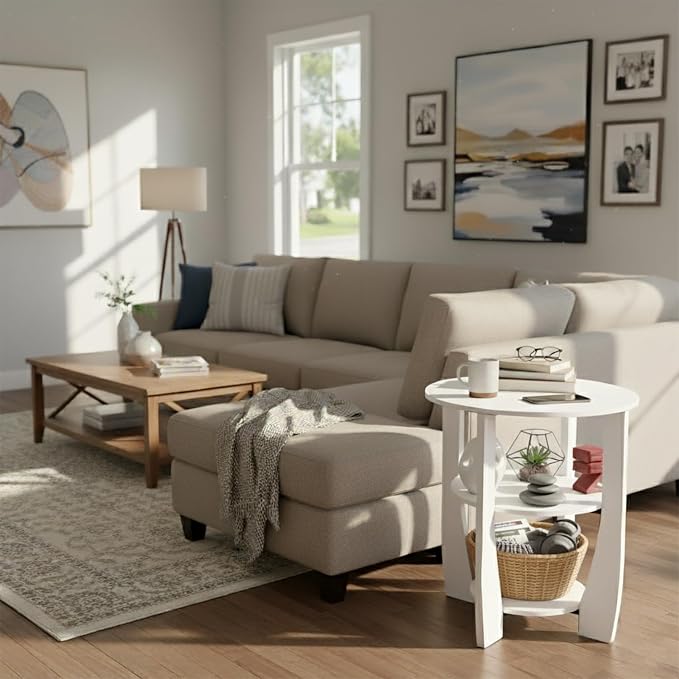 White Round Side Table, 3-Tier End Table - Image 5