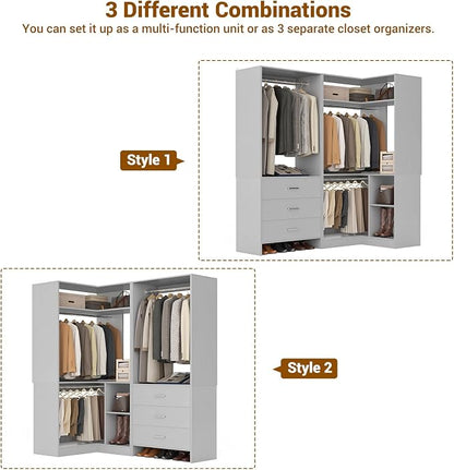 Aheaplus Closet System with 3 Drawers, 2 Hanging Rods & Corner Tower, Corner - Image 5