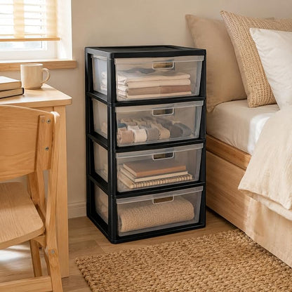 4 Drawer Storage Tower, Wide Plastic Floor Organizer - Image 2