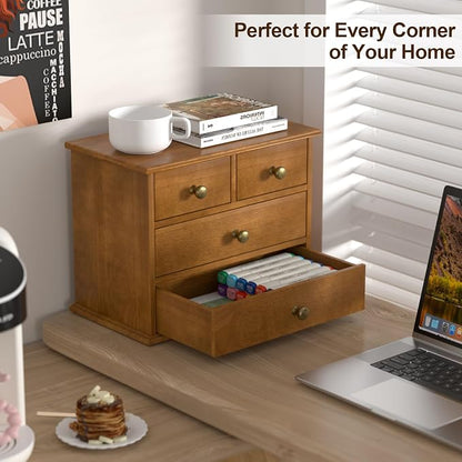 Oak Desk Organizer with Drawers, Durable Wooden Desktop Storage Box | 4 Drawer - Image 4