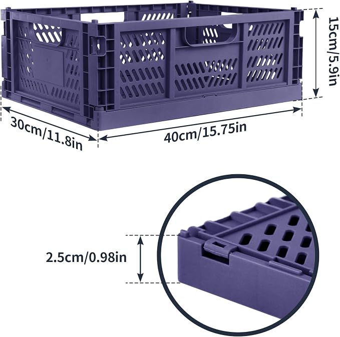 Domiella 2-Pack Crates for Storage, Storage Crates Plastic Stackable, Foldable - Image 2