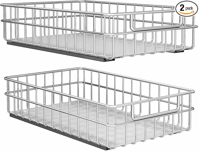 Pull out Cabinet Organizer, Stainless Steel 2-Pack Full-Extension Slide out by Kitstorack