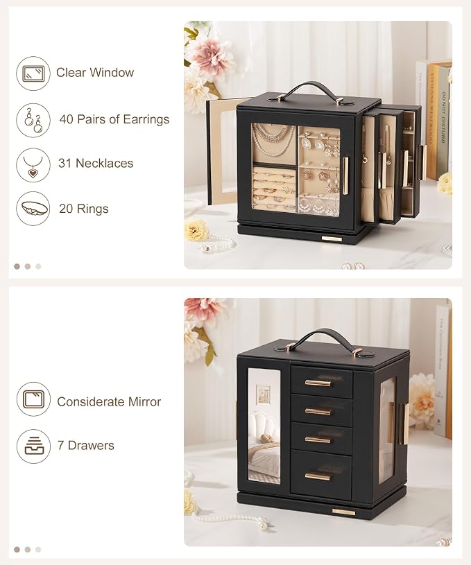 Homde Christmas Gifts Jewelry Box 360° Rotating, Necklace Earring Organizer - Image 4