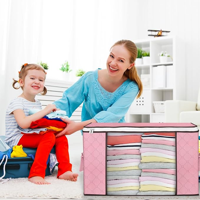 90 L Large Storage Bags, 8 Pack Clothes Storage Bins Foldable Closet Organizer - Image 6