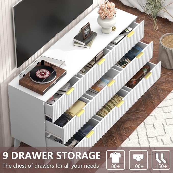 Fluted Dresser for Bedroom, 9 Drawer Dresser for Closet, TV Stand, Storage - Image 3