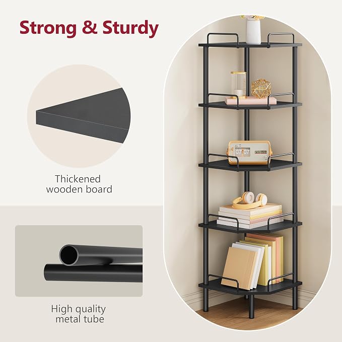 Tajsoon 5 Tier Corner Shelf Stand, Standing Corner Shelf Unit, Industrial - Image 5