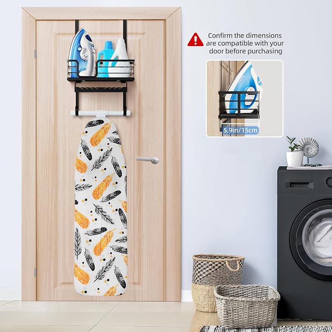 TJ.MOREE Over The Door/Wall Mount Ironing Board Hanger, Laundry Room Iron and - Image 3