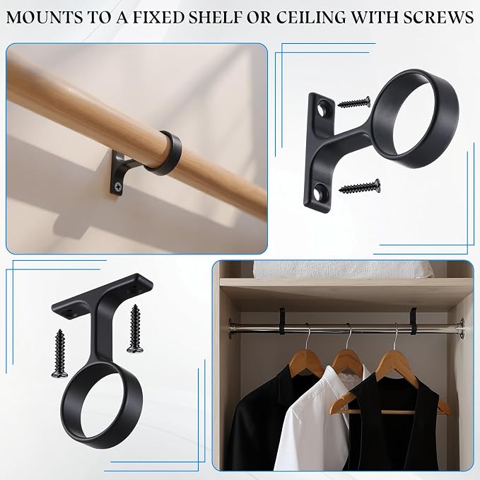 LEIFIDE 2 Pcs 1 5/16 Inch Diameter Round Wardrobe Closet Rod Suspended Center - Image 7