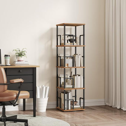 MAHANCRIS 4-Tier Rotating Bookshelf, Freestanding Corner Bookshelf, 360° - Image 8