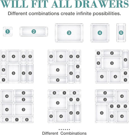 13 PCS Drawer Organizer Set, 5 Varied Size Bathroom and kitchen Drawer cabinet - Image 4