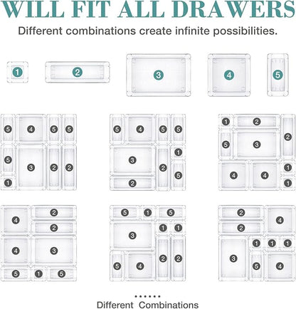 16 PCS Drawer Organizer Set, 5 Varied Size Bathroom and kitchen Drawer cabinet - Image 4