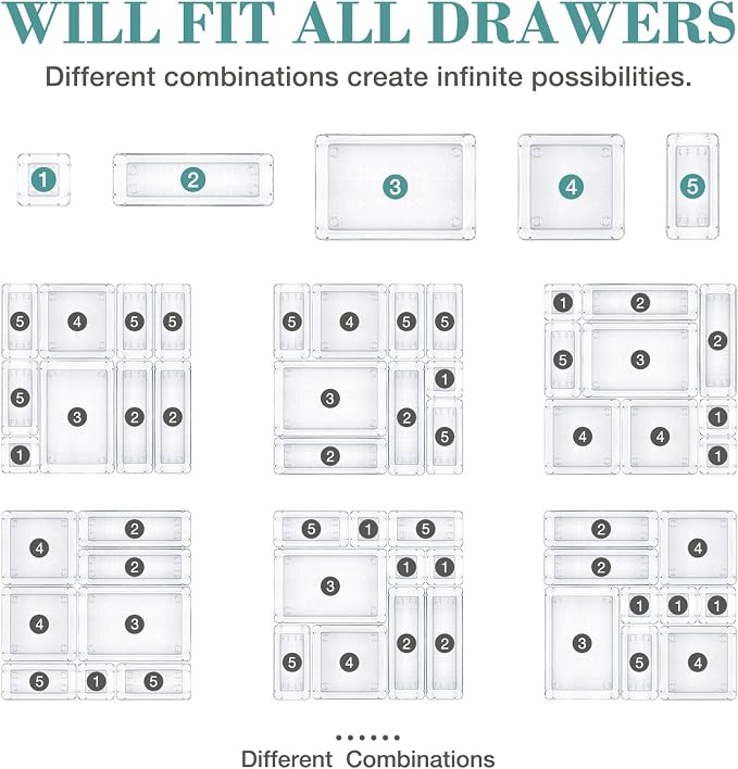 23 PCS Drawer Organizer Set, 5 Varied Size Bathroom and kitchen Drawer cabinet - Image 4