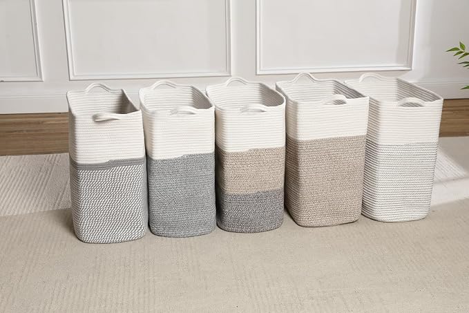 Tall Laundry Basket With Handles, Woven Cotton Rope Big Laundry Hamper Sorters - Image 5