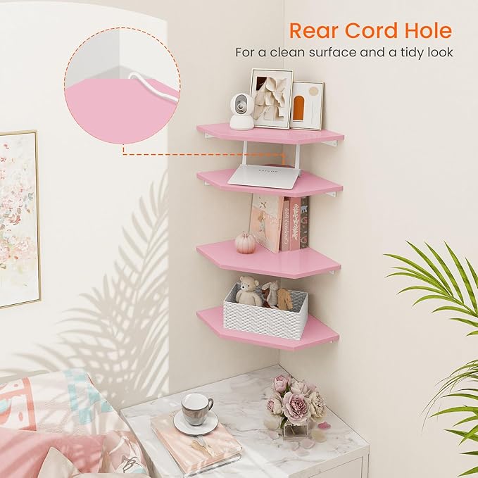 Corner Shelf Wall Mount, Wood Hanging Storage Shelving - Image 3