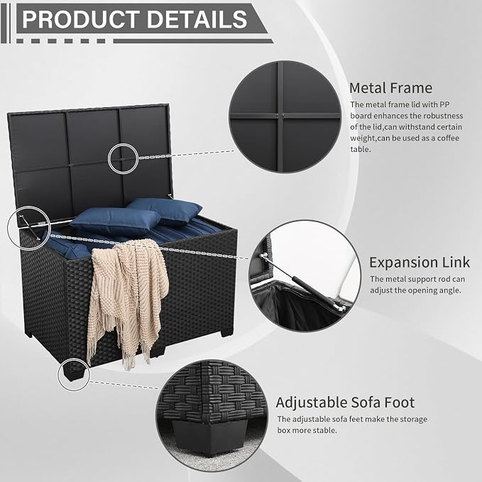 Valita Outdoor Wicker Storage Box, Big Size, Resin Black Rattan Deck Bin - Image 5
