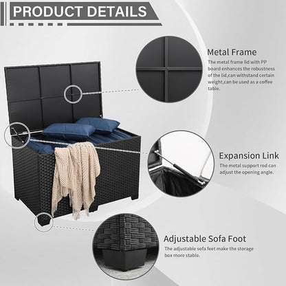 Valita Outdoor Wicker Storage Box, Big Size, Resin Black Rattan Deck Bin - Image 5