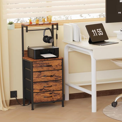Furnulem Night Stand with Charger Station, Bedside Table with Storage Shelf - Image 8