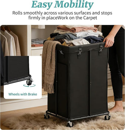 Laundry Hamper with Wheels, Rolling Laundry Basket with Metal Frame and - Image 7