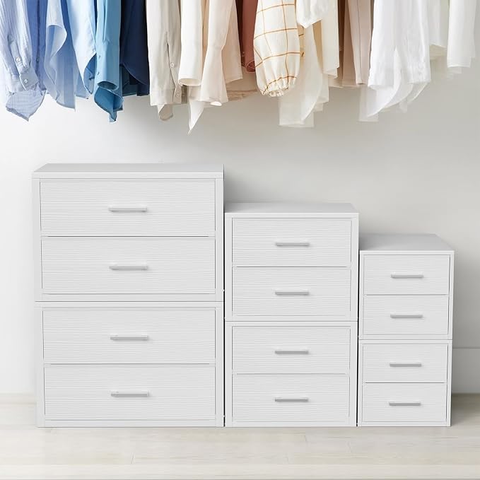 BOLUO Stackable Storage Drawers Closet Organizers and Storage Fabric White 2 - Image 9