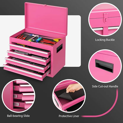 Goplus Pink Tool Chest, 5 Drawers Rolling Tool Cabinet w/Detachable Top Toolbox - Image 7