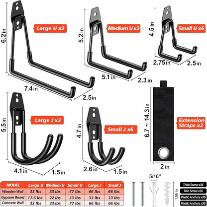 20 Pack Heavy Duty Garage Hooks, Solid Steel Wall Mount Hangers, - Image 2