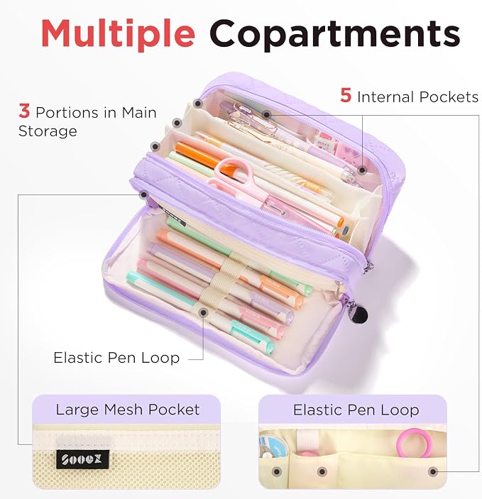 Sooez Large Pencil Case Pouch, Extra Big Pencil Bag - Image 4